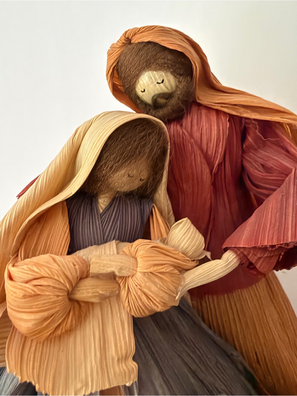 Vintage Christmas Nativity Handmade? Folk art w Corn Husks MCM colors Mary Jesus